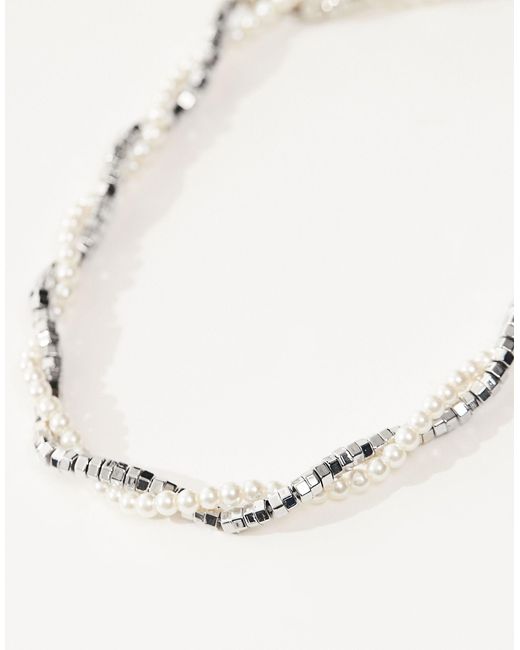 ASOS Natural Faux Pearl Twisted Necklace for men