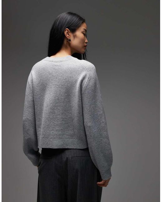 & Other Stories Gray Crew Neck Sweater With Volume Sleeves