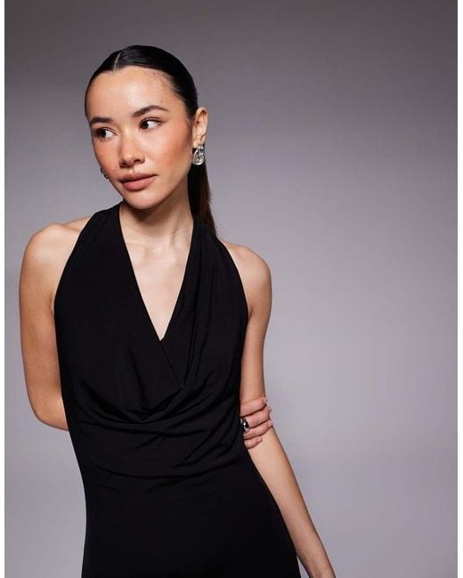 TFNC London Black Halter Neck Chiffon Contrast Godet Maxi Dress