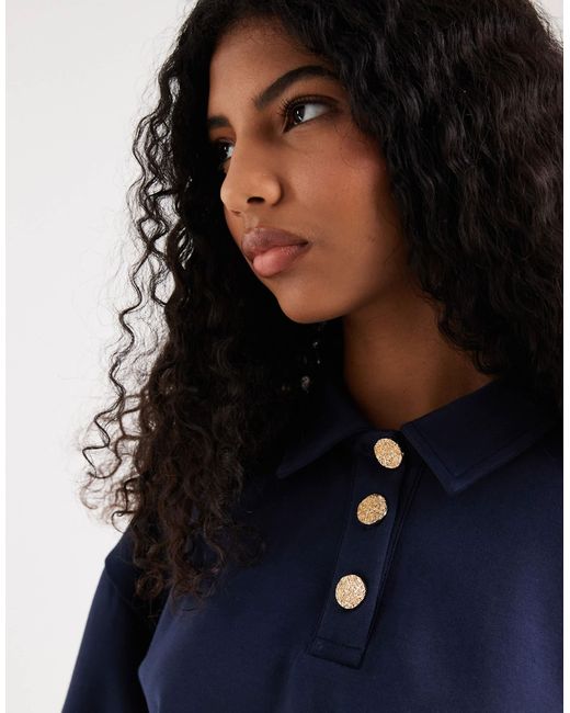 ASOS Short Sleeve Collared With Gold Buttons Top in Blue | Lyst