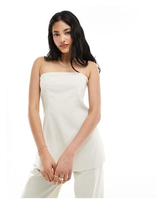 4th & Reckless White Tailored Linen Bandeau Longline Top Co-ord