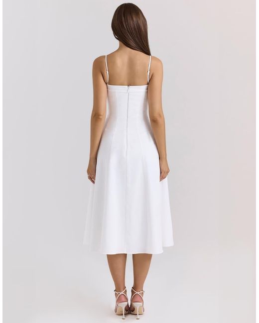 House Of Cb White Dolly Stretch Cotton A-Line Midi Sundress