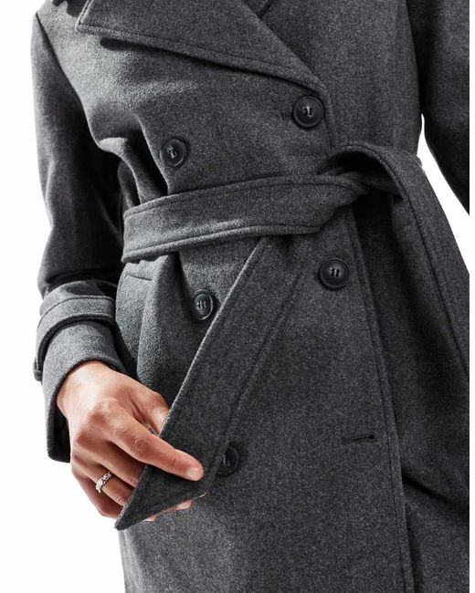 Vero Moda Gray Double Breasted Belted Midi Coat