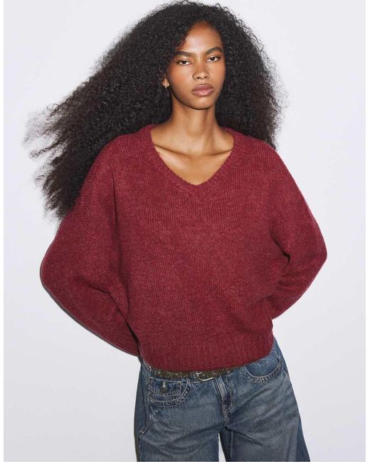 Stradivarius Blue V-neck Knit Sweater