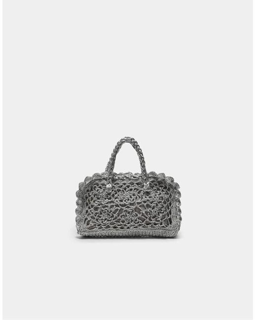 Stradivarius Gray Metallic Yarn Crochet Tote Bag