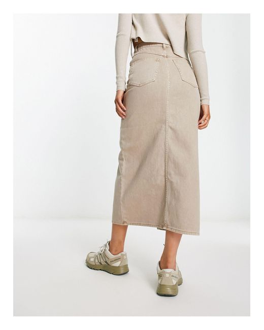 Monki White Denim Midi Skirt With Split