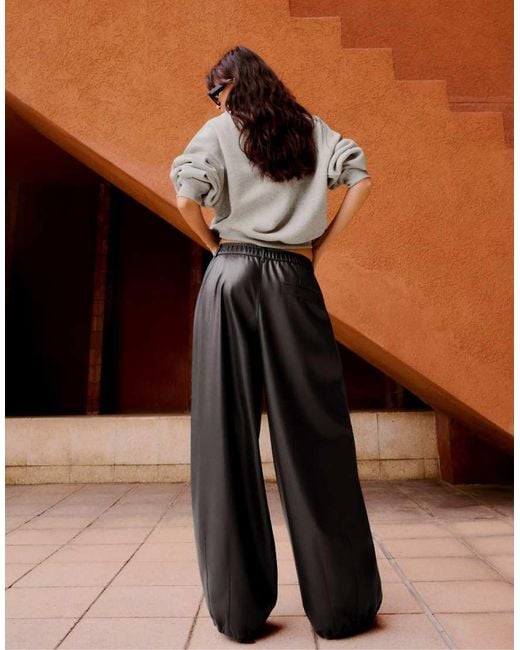 Bershka Brown Sarouel Trousers Leather Effect
