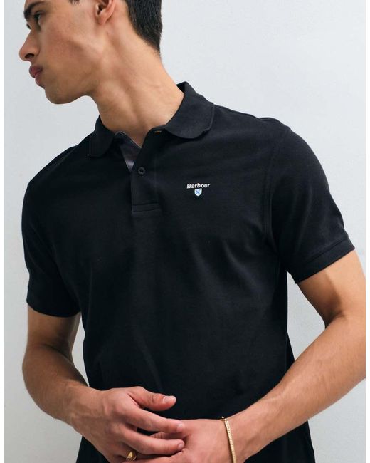 Barbour Blue Short Sleeve Pique Tailored Logo Polo Shirt for men