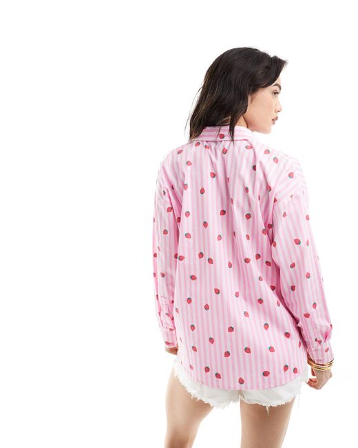 Camisa a rayas s extragrande con estampado Pieces de color Pink