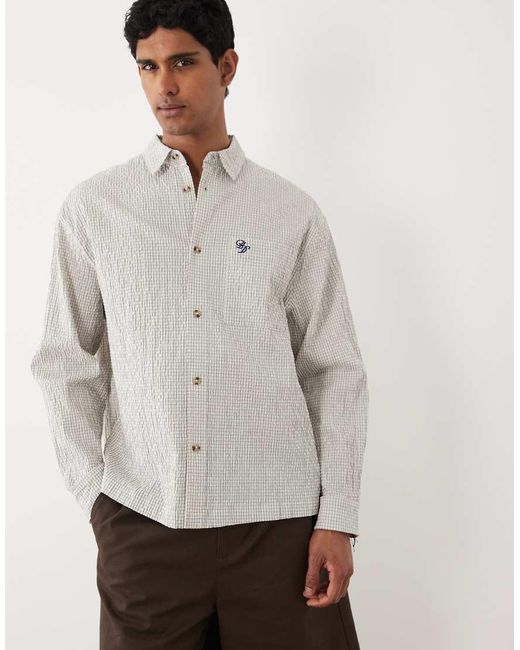 ASOS White Oversized Check Shirt With Chest Embroidery for men