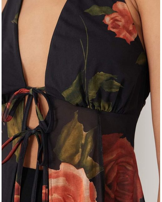 ASOS Natural Printed Stretch Chiffon Ruffle Top