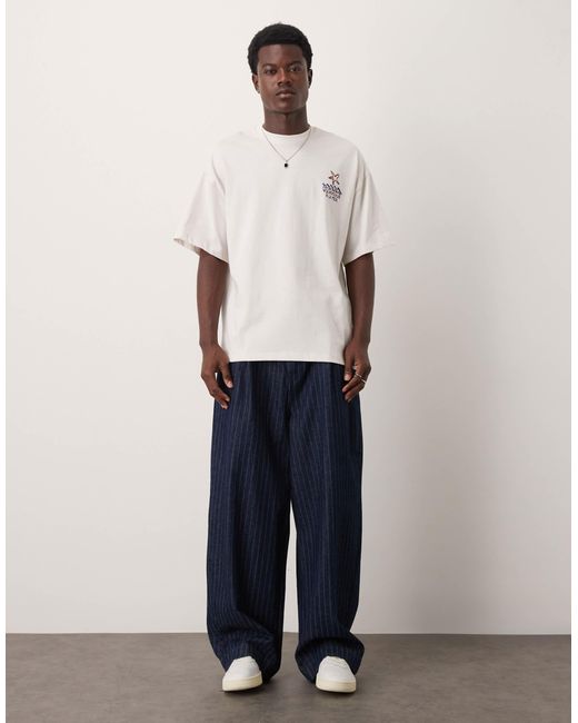 SELECTED White Oversized Heavy Weight T-shirt With Sea Back Print for men