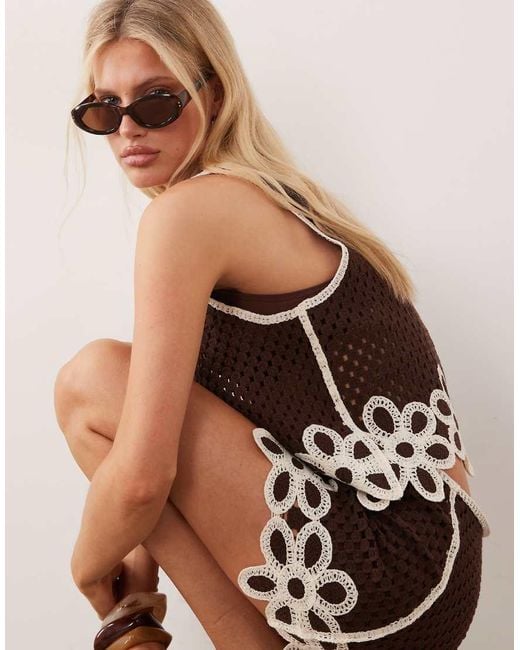 Mango White Tomi Crochet Knit Vest Top Co-ord With Flower Detail