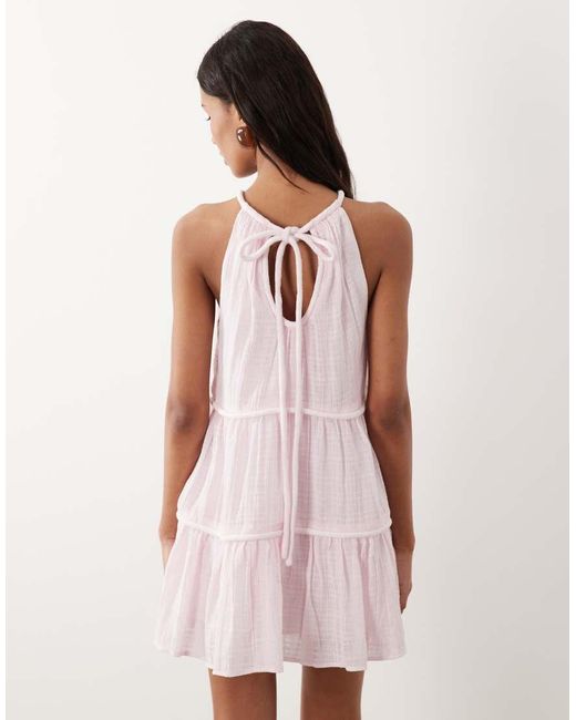 ASOS Pink Halter Neck Tiered Mini Sundress With Chunky Binding