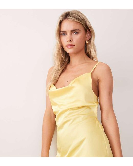 New Look Yellow Satin Cowl Neck Midi Dress