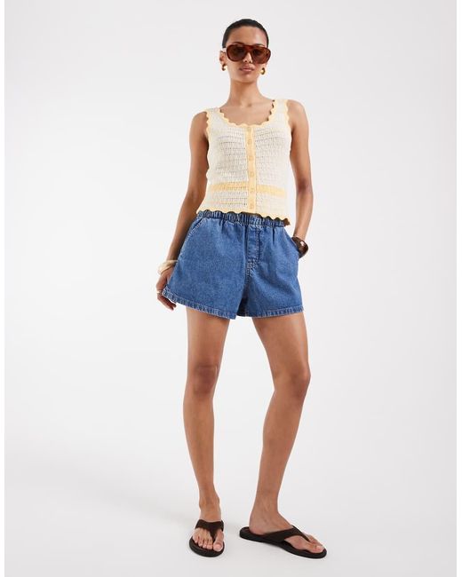 Vero Moda White Button Front Contrast Stitch Crochet Vest