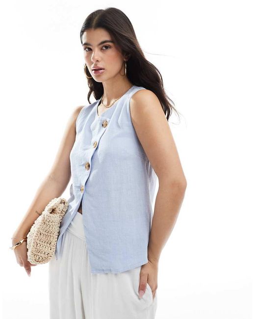 ASOS Asymmetrisch Gilet Met Linnenlook En Knopen in het Blue