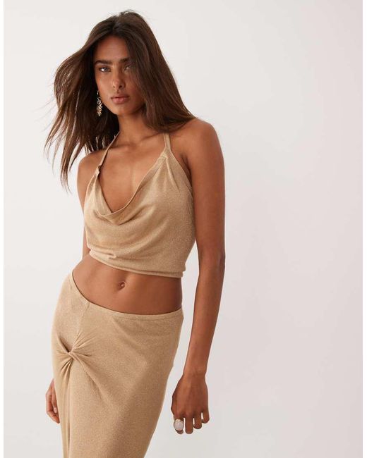 Miss Selfridge Brown Glitter Knit Halterneck