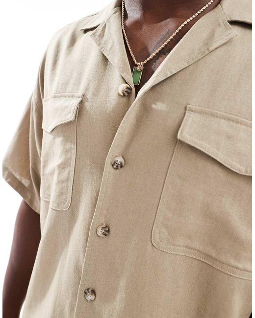 ADPT Natural Oversized Linen Mix Shirt With Double Pocket for men