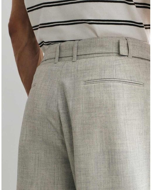 Topman White Wide Leg Belted Textured Pants for men