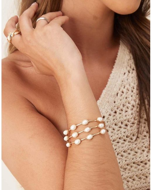 ASOS Brede Armband Met Drie Rijen Imitatieparels in het Brown