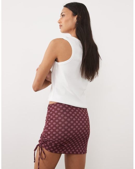 Mango Red Teen Ruched Side Mini Skirt