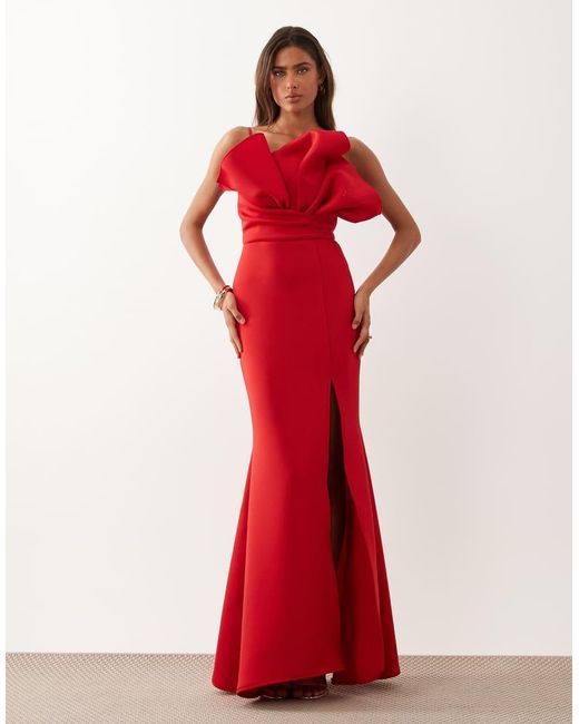ASOS Red Structu Neck Detail Maxi Dress