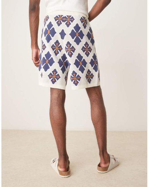 ASOS Natural Oversized Knitted Shorts Co-Ord With Aztec Pattern for men