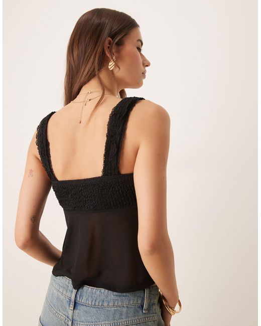 ASOS Black Textured Cami Top With Mesh Mix