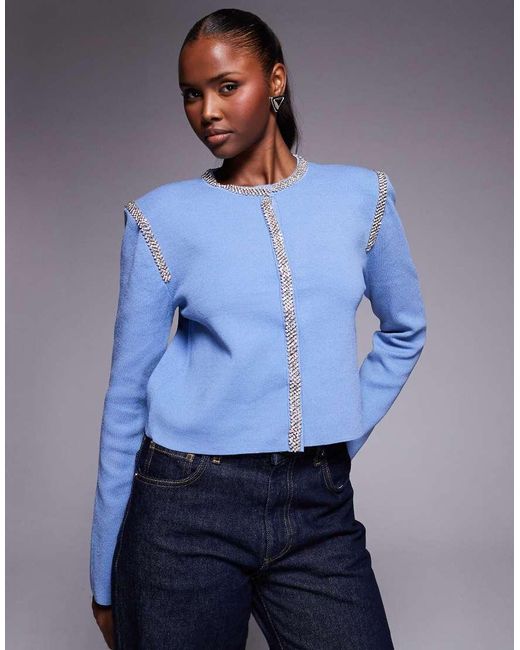 River Island Blue Shoulder Pad Detail Knitted Cardigan