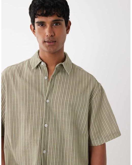 ASOS Gray Boxy Oversized Linen Look Stripe Shirt for men