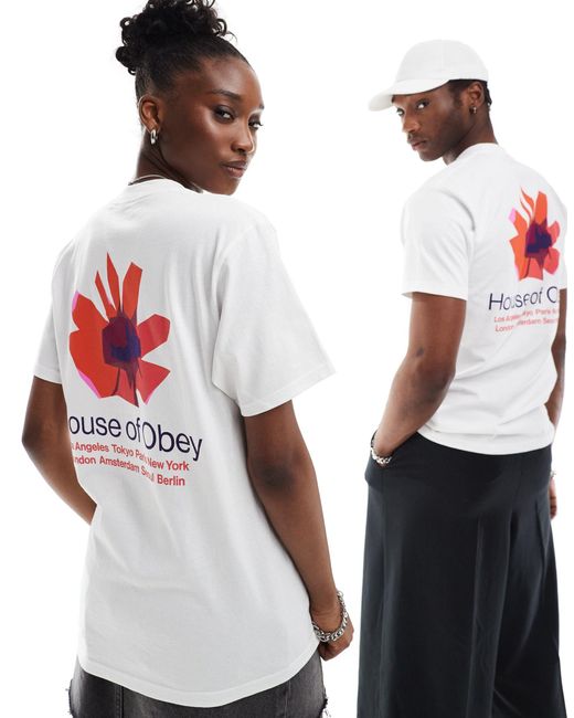 T-shirt unisex bianca con grafica "house of " sul retro di Obey in White