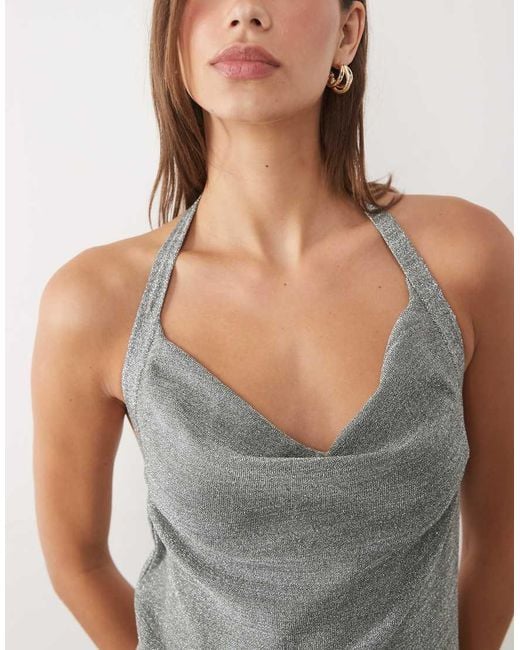 ASOS White Knitted Metallic Festival Cowl Mini Dress