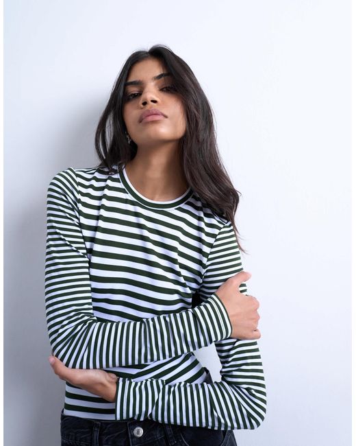 TOPSHOP Blue Stripe Contrast Back Long Sleeve Top