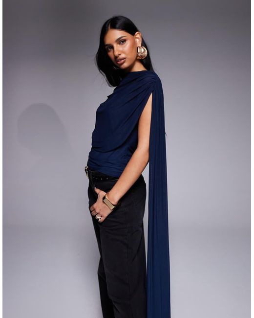 ASOS Blue Cowl Caped Mesh Top