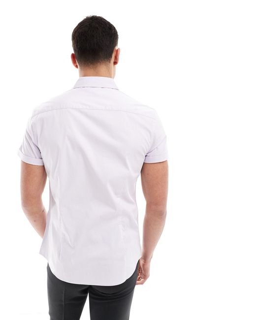 Camicia slim elasticizzata lilla con maniche risvoltate di ASOS in White da Uomo