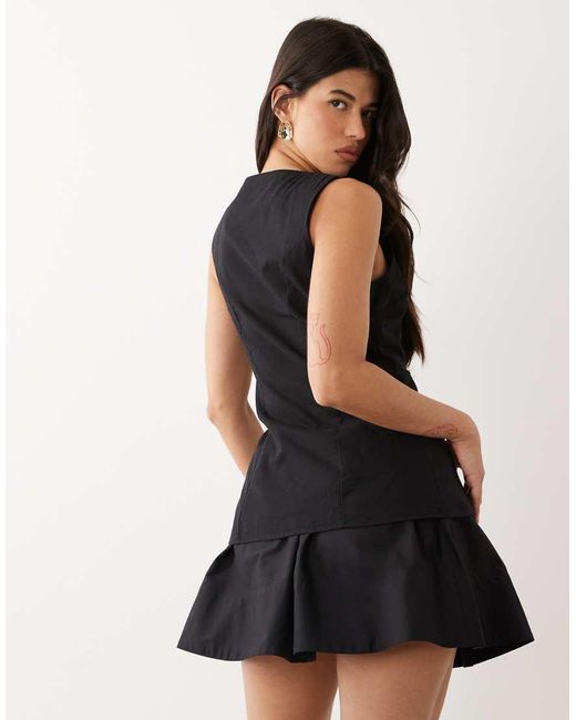 ASOS Black Linen Look Waistcoat Mini Dress With Poplin Skirt