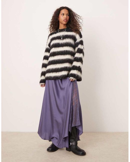 Free People Purple Lace Insert Satin Midaxi Skirt