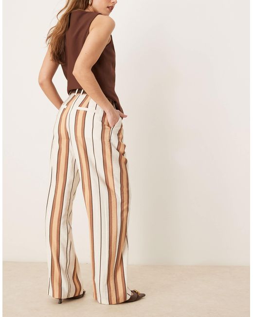 ASOS Natural Tailored Relaxed Trousers With Faux Leather Belt