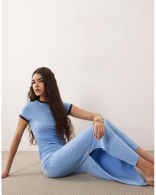 ASOS Blue Contrast Ringer Detail Midi T-shirt Dress