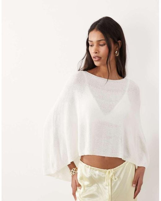 SNDY'S White Knitted Off Shoulder Poncho Top