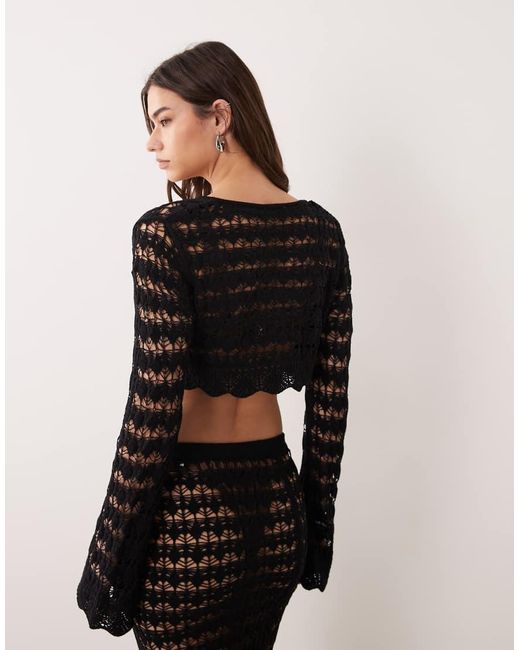 Miss Selfridge Black Crochet Long Sleeve Tie Front Cardigan