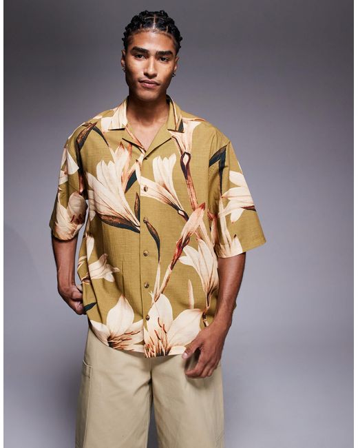 Chemise décontractée avec col à revers et imprimé fleuri - kaki ASOS pour homme en coloris Metallic
