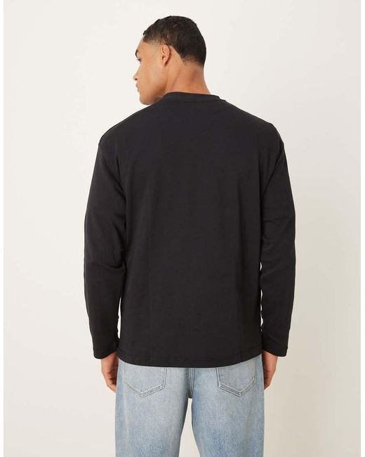T-Shirt A Maniche Lunghe Oversize Pesante Nera di SELECTED in Black da Uomo