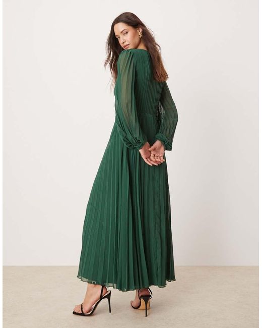 Vestito Midi A Portafoglio Verde Bosco A Pieghe Con Dettaglio Attorcigliato di ASOS in Green