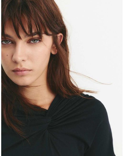 Pull&Bear Black Knot Detail Neckline Bodysuit