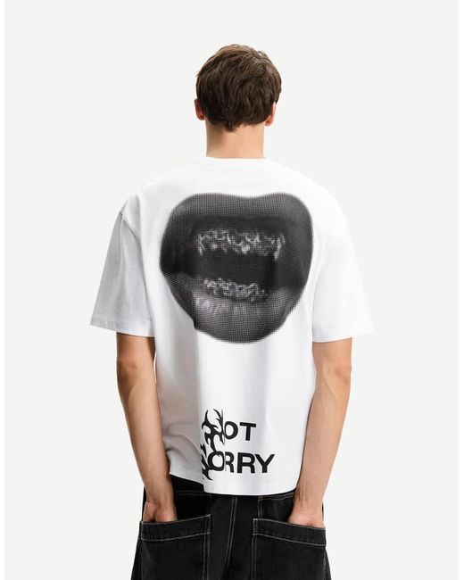 Bershka White Short Sleeve T-Shirt With Print for men