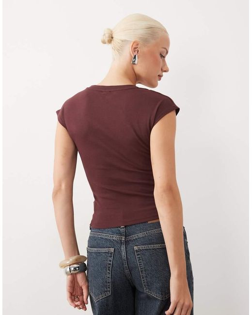 Gina Tricot Red Deep V Neck Button Through Sleeveless Top