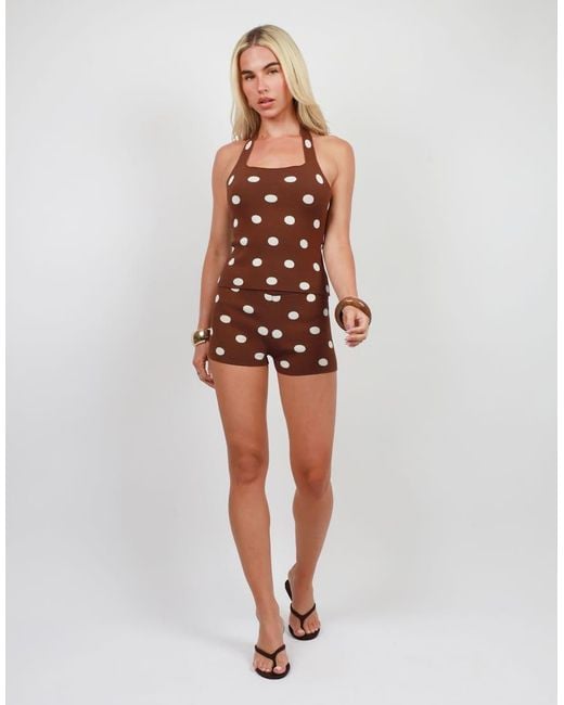 SIMMI Brown Polka Dot Knitted Mini Shorts