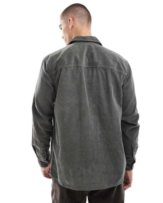 Only & Sons Gray Zip Through Cord Overshirt for men